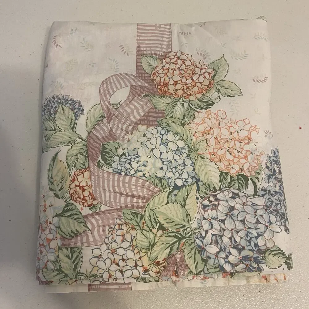 VTG Cotton Blend Twin Size Flat Sheet Blossom Floral Cottagecore Home Collection